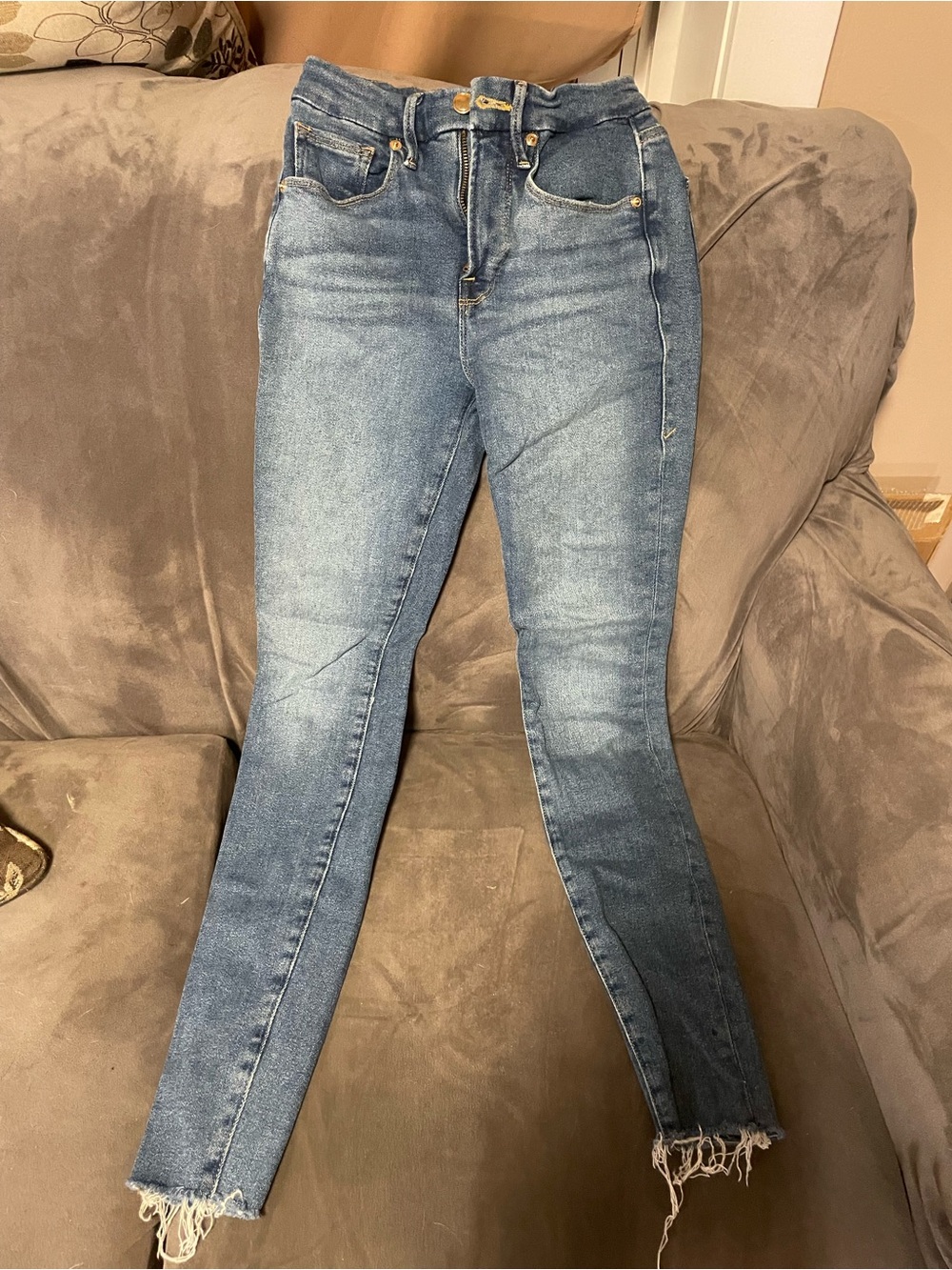 Good American Good Legs GL941T Skinny Jeans 00/24 Blue Raw Frayed Hem